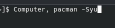 Terminal line saying "Computer, pacman -Syu"