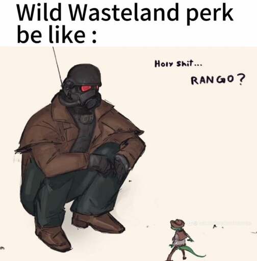 An NCR Veteran Ranger sees Rango from the movie Rango, due to the Wild Wasteland trait